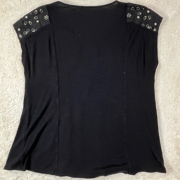 Anthropologie AKEMI + KIN Black Gold Metal Embroidered Peasant Top Sz S Boho - Picture 4 of 7
